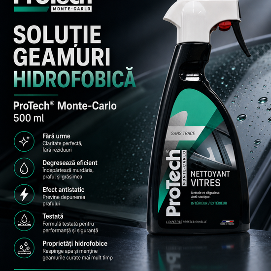 Mod utilizare pentru solutie de curatare  a geamurilor cu prorietati hidrofobice ProTech Monte-Carlo